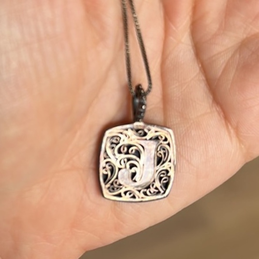 Sterling silver J necklace